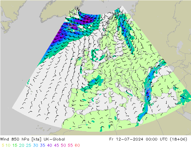 Wind 850 hPa UK-Global vr 12.07.2024 00 UTC