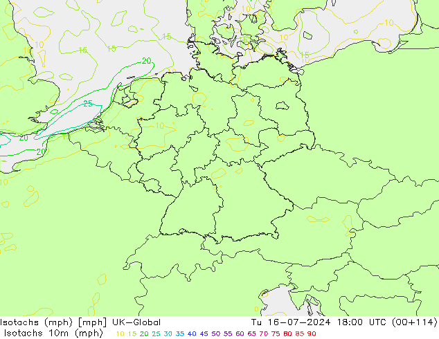 Isotachen (mph) UK-Global di 16.07.2024 18 UTC