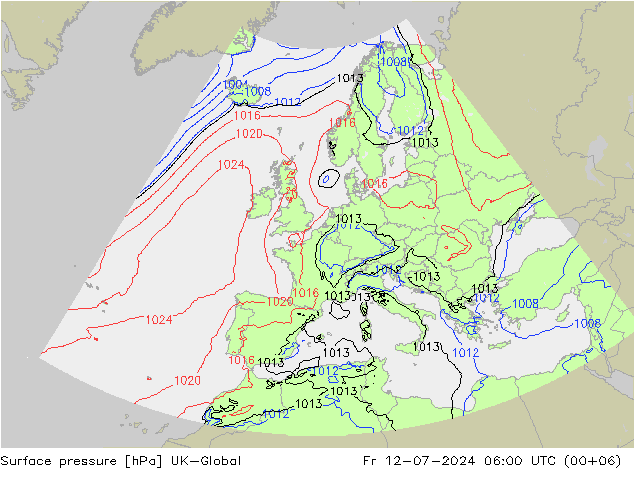 Luchtdruk (Grond) UK-Global vr 12.07.2024 06 UTC
