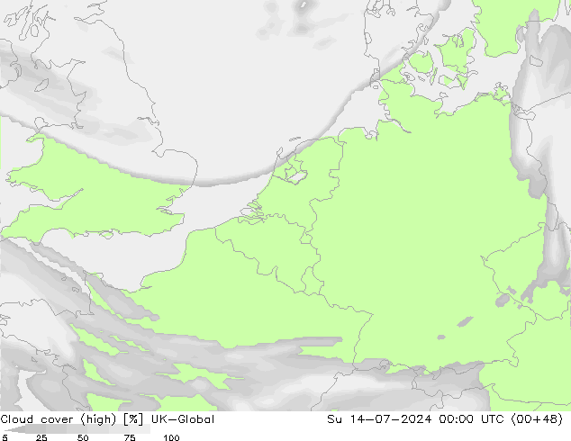 Bewolking (Hoog) UK-Global zo 14.07.2024 00 UTC