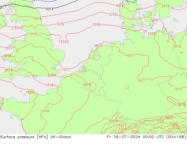 Luchtdruk (Grond) UK-Global vr 19.07.2024 00 UTC
