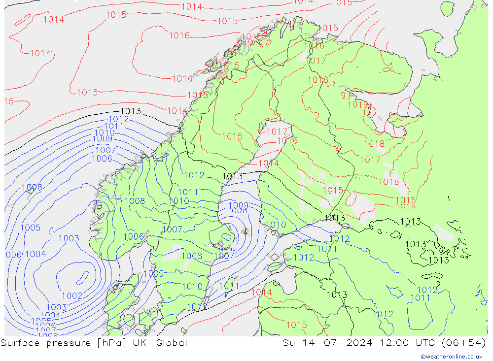 地面气压 UK-Global 星期日 14.07.2024 12 UTC