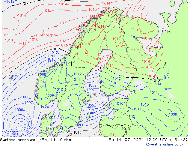 Luchtdruk (Grond) UK-Global zo 14.07.2024 12 UTC