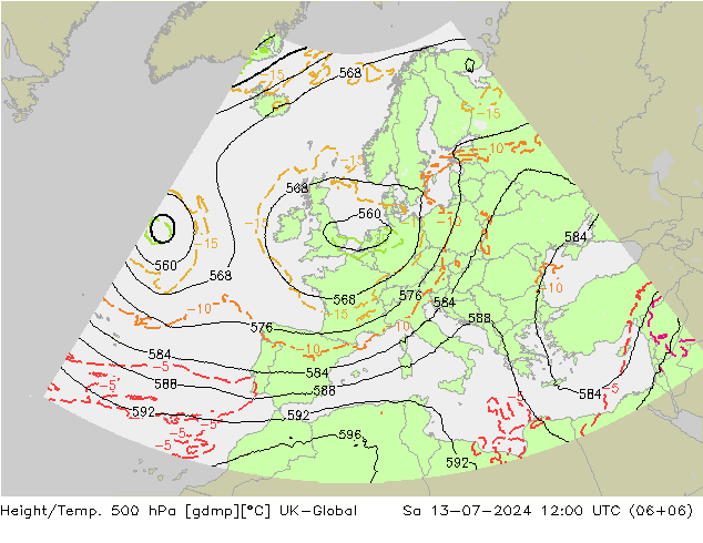 Hoogte/Temp. 500 hPa UK-Global za 13.07.2024 12 UTC