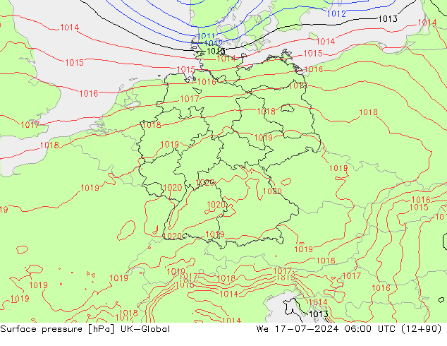 地面气压 UK-Global 星期三 17.07.2024 06 UTC
