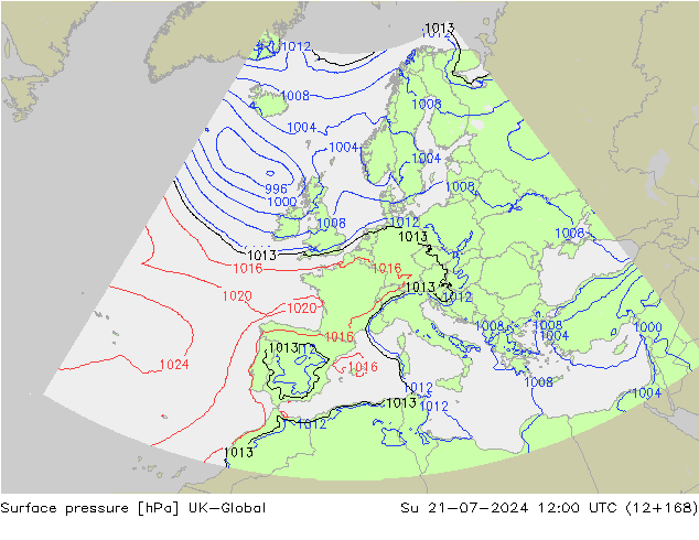 Luchtdruk (Grond) UK-Global zo 21.07.2024 12 UTC