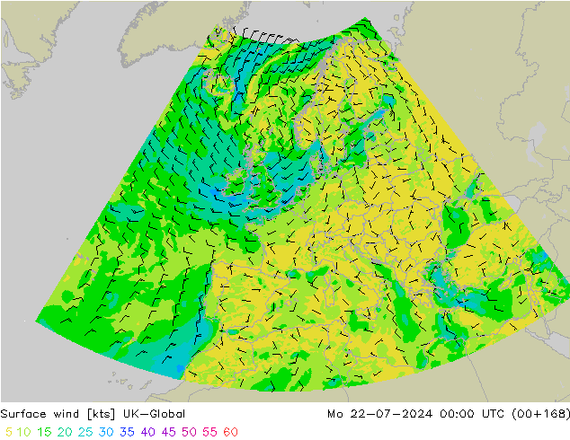Wind 10 m UK-Global ma 22.07.2024 00 UTC