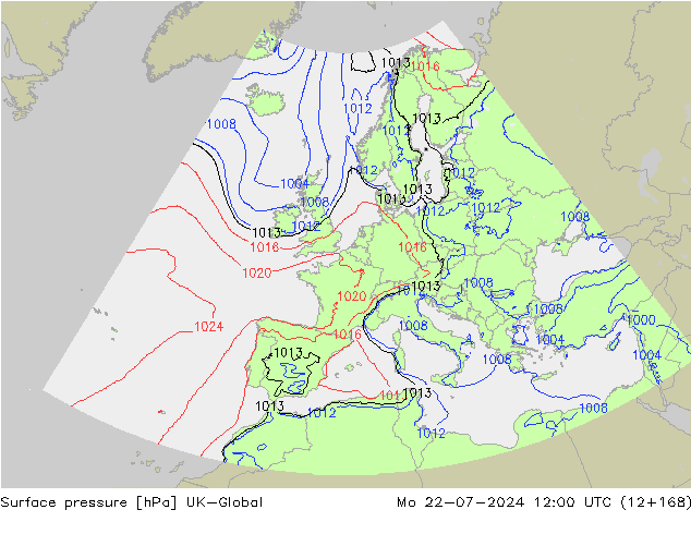 Luchtdruk (Grond) UK-Global ma 22.07.2024 12 UTC