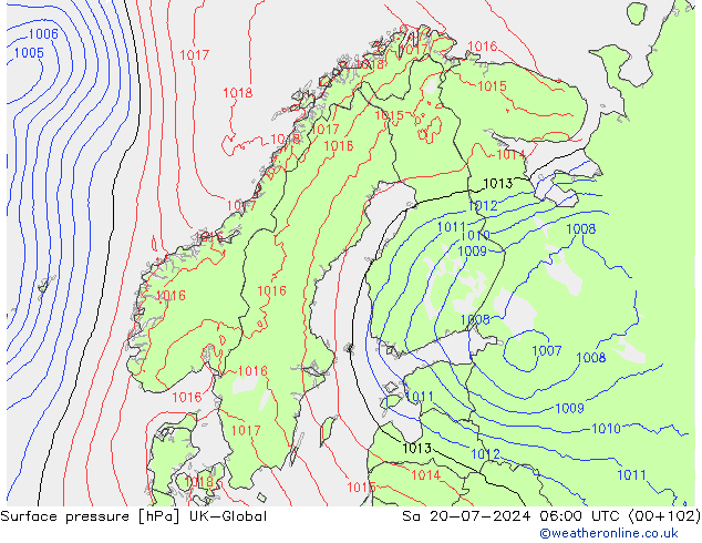 地面气压 UK-Global 星期六 20.07.2024 06 UTC