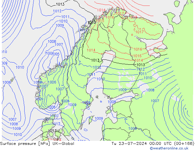 地面气压 UK-Global 星期二 23.07.2024 00 UTC