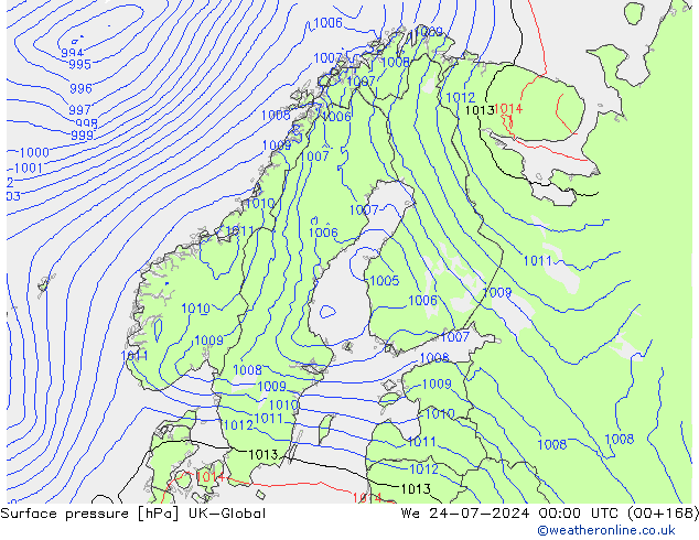地面气压 UK-Global 星期三 24.07.2024 00 UTC