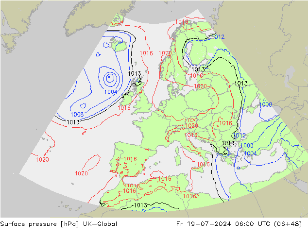 Luchtdruk (Grond) UK-Global vr 19.07.2024 06 UTC