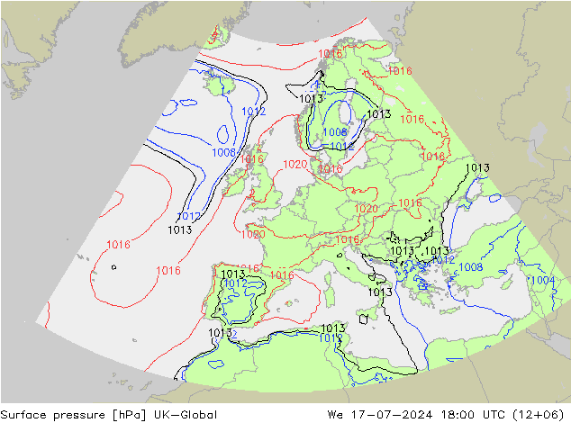 地面气压 UK-Global 星期三 17.07.2024 18 UTC