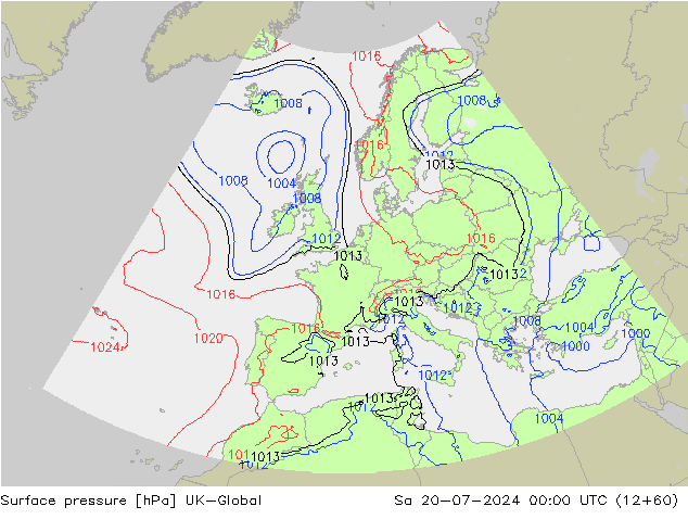 地面气压 UK-Global 星期六 20.07.2024 00 UTC