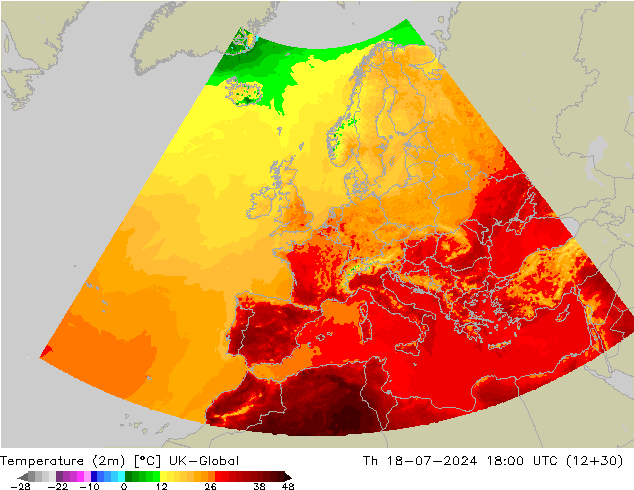 Temperatuurkaart (2m) UK-Global do 18.07.2024 18 UTC
