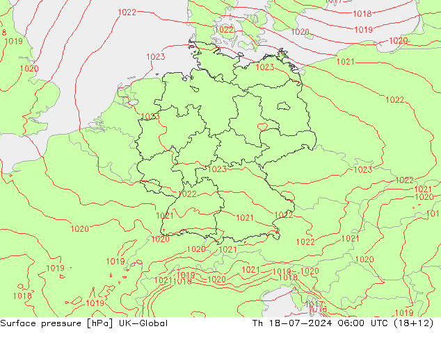 地面气压 UK-Global 星期四 18.07.2024 06 UTC