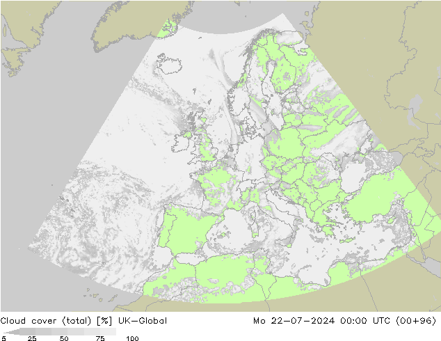 Bewolking (Totaal) UK-Global ma 22.07.2024 00 UTC