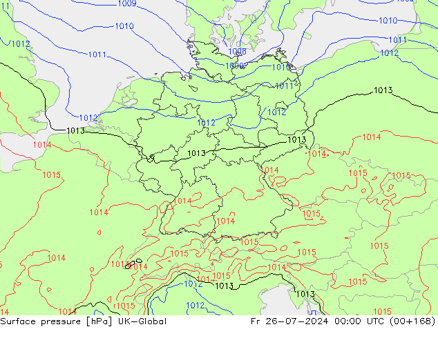 Luchtdruk (Grond) UK-Global vr 26.07.2024 00 UTC