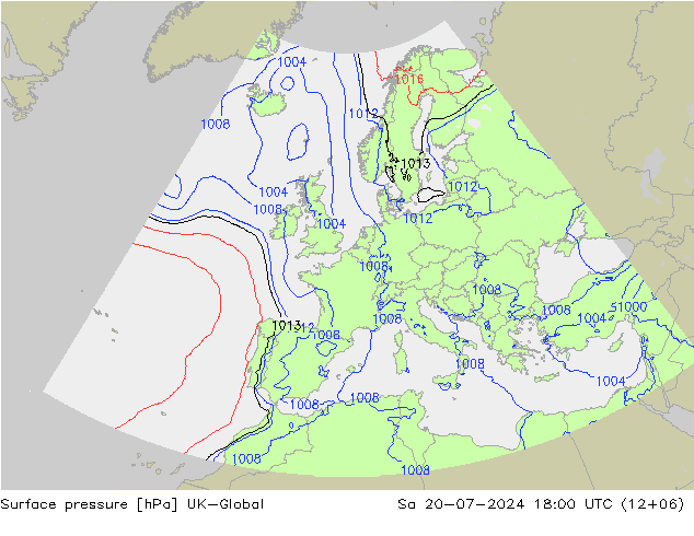 地面气压 UK-Global 星期六 20.07.2024 18 UTC