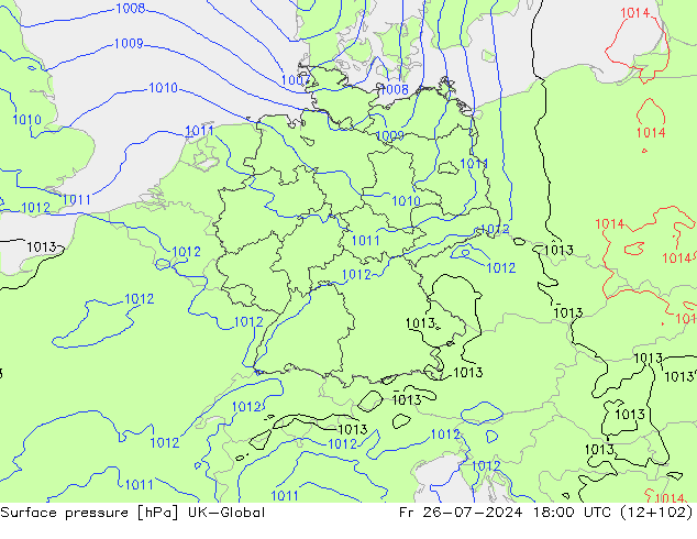 Luchtdruk (Grond) UK-Global vr 26.07.2024 18 UTC