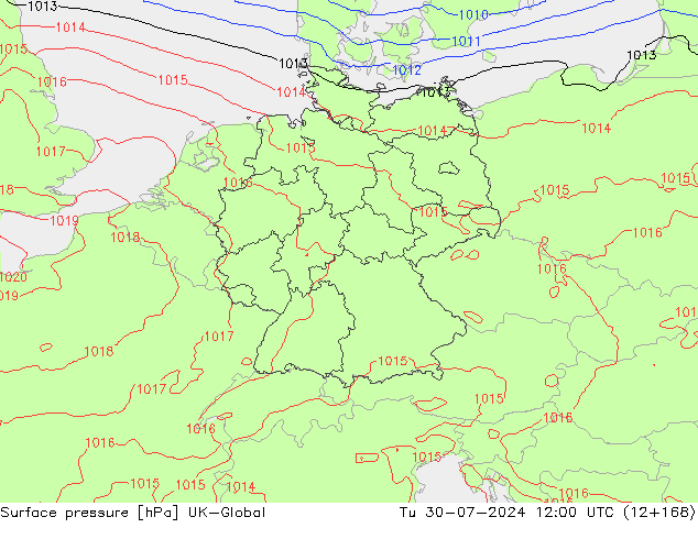 Luchtdruk (Grond) UK-Global di 30.07.2024 12 UTC