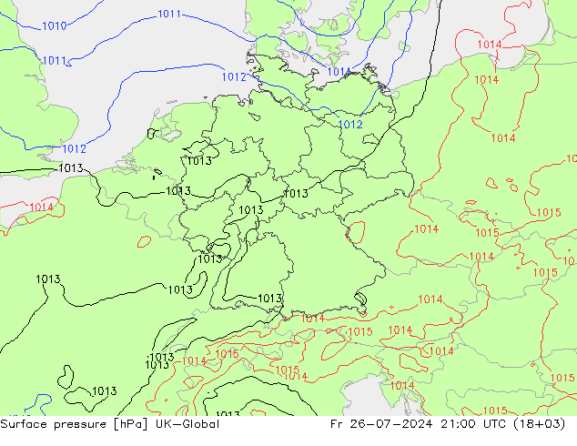 Surface pressure UK-Global Fr 26.07.2024 21 UTC