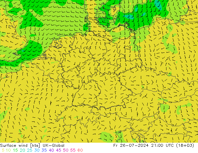 Surface wind UK-Global Fr 26.07.2024 21 UTC