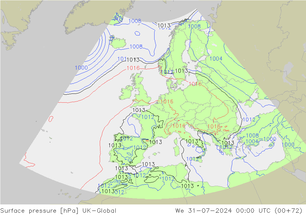 地面气压 UK-Global 星期三 31.07.2024 00 UTC