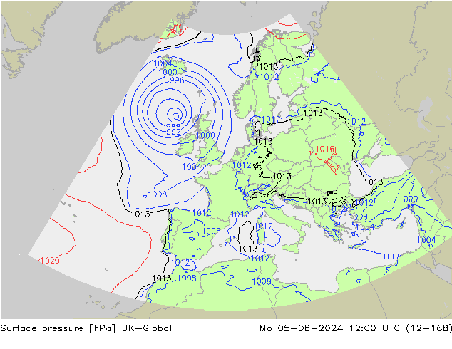 Luchtdruk (Grond) UK-Global ma 05.08.2024 12 UTC