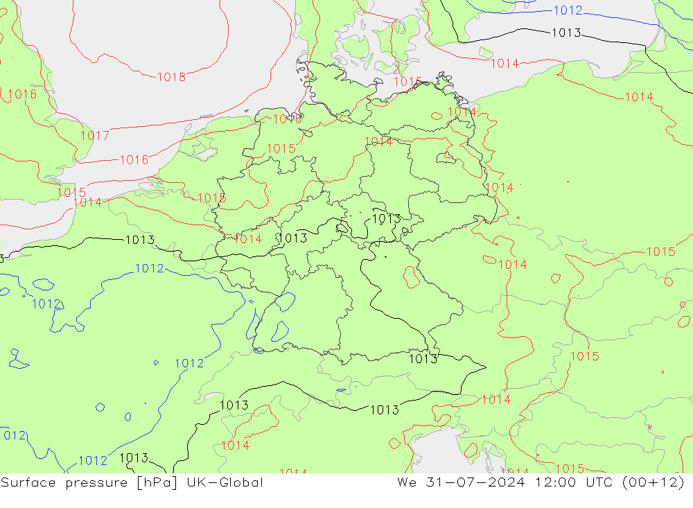 Luchtdruk (Grond) UK-Global wo 31.07.2024 12 UTC