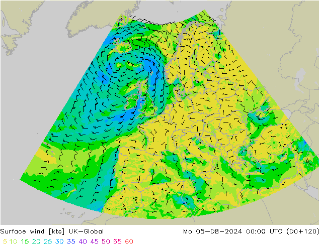 风 10 米 UK-Global 星期一 05.08.2024 00 UTC