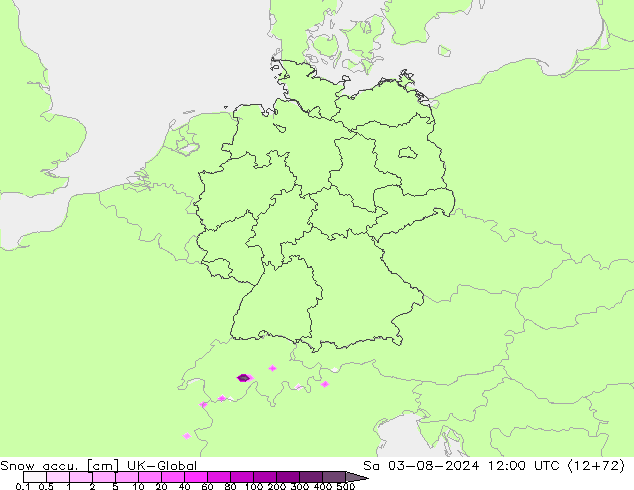 Totale sneeuw UK-Global za 03.08.2024 12 UTC