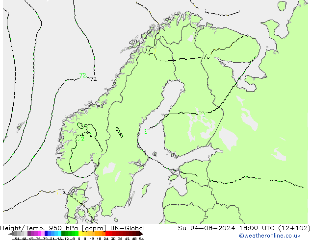 Hoogte/Temp. 950 hPa UK-Global zo 04.08.2024 18 UTC