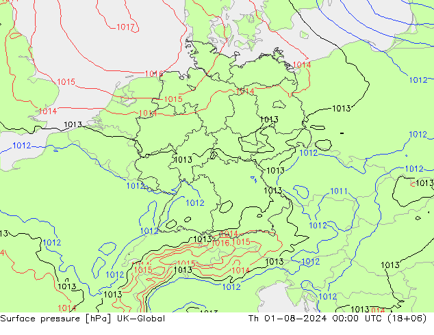 地面气压 UK-Global 星期四 01.08.2024 00 UTC