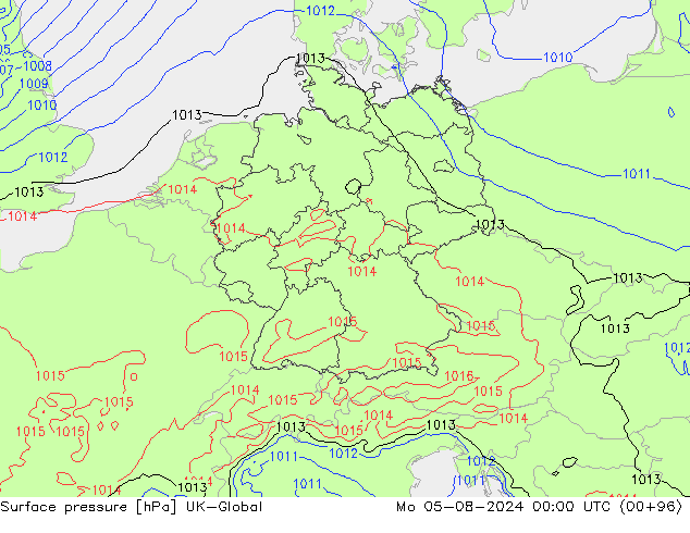 地面气压 UK-Global 星期一 05.08.2024 00 UTC