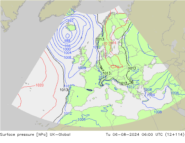 Luchtdruk (Grond) UK-Global di 06.08.2024 06 UTC