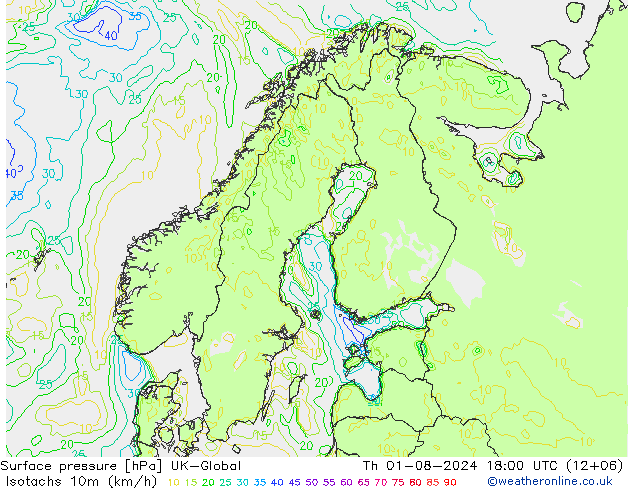 Isotachen (km/h) UK-Global do 01.08.2024 18 UTC