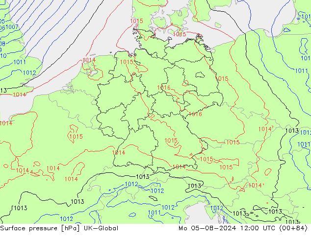 地面气压 UK-Global 星期一 05.08.2024 12 UTC