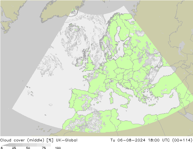 Bewolking (Middelb.) UK-Global di 06.08.2024 18 UTC