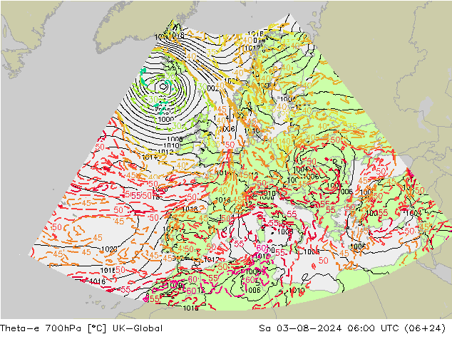 Theta-e 700hPa UK-Global za 03.08.2024 06 UTC