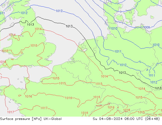 Luchtdruk (Grond) UK-Global zo 04.08.2024 06 UTC