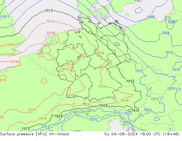 Luchtdruk (Grond) UK-Global zo 04.08.2024 18 UTC
