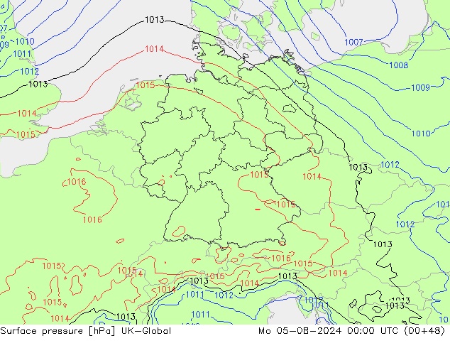 Luchtdruk (Grond) UK-Global ma 05.08.2024 00 UTC