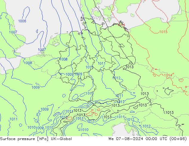 Luchtdruk (Grond) UK-Global wo 07.08.2024 00 UTC