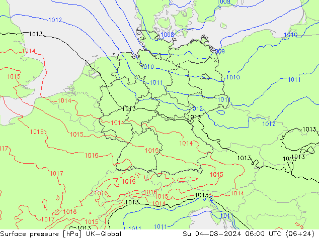 地面气压 UK-Global 星期日 04.08.2024 06 UTC