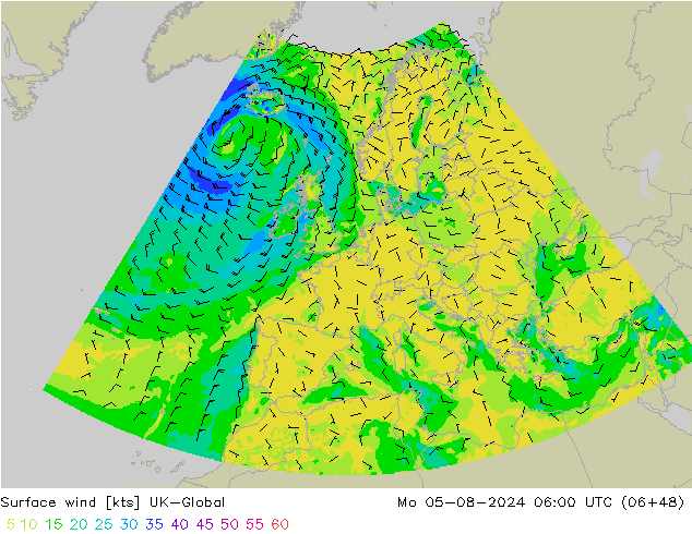 Wind 10 m UK-Global ma 05.08.2024 06 UTC