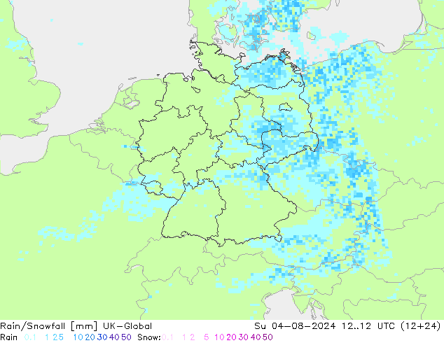 Regen/Sneeuwval UK-Global zo 04.08.2024 12 UTC