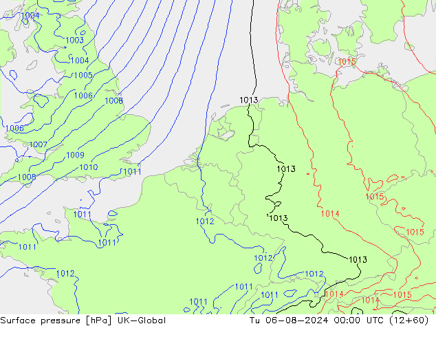 Luchtdruk (Grond) UK-Global di 06.08.2024 00 UTC
