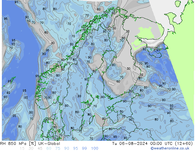 RV 850 hPa UK-Global di 06.08.2024 00 UTC