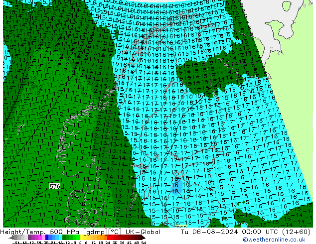 Hoogte/Temp. 500 hPa UK-Global di 06.08.2024 00 UTC